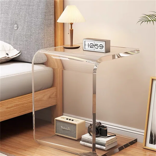 Modern Clear Acrylic End Table with Storage C-Shaped Side Table