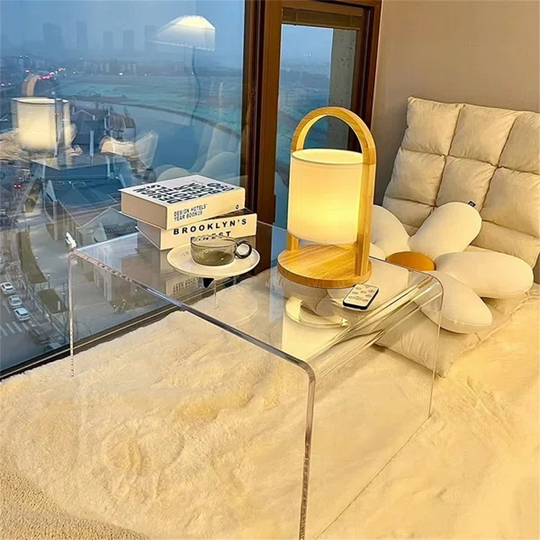 Modern Clear Acrylic End Table with Storage C-Shaped Side Table