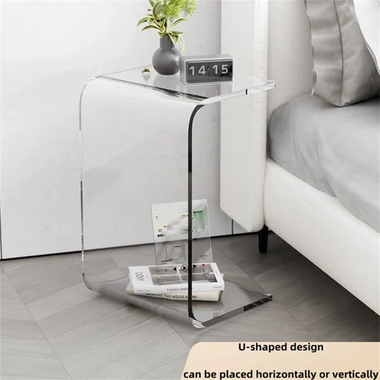 Modern Clear Acrylic End Table with Storage C-Shaped Side Table