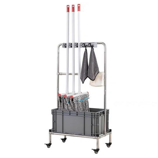 Broom and Mop Holder Put Wet Mops Movable Floor-Mounted Mop Rack Floor Standing Cleaning Tool Cart Storage for Garden Garage Schools, Hospitals, Factories, Hotels,Property Companies