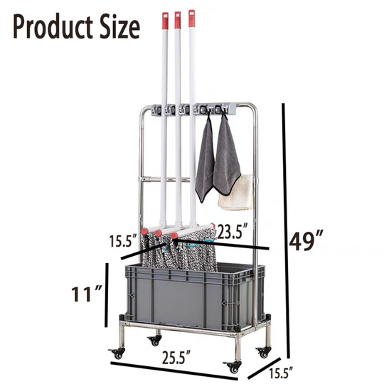 Broom and Mop Holder Put Wet Mops Movable Floor-Mounted Mop Rack Floor Standing Cleaning Tool Cart Storage for Garden Garage Schools, Hospitals, Factories, Hotels,Property Companies