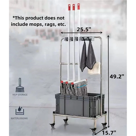 Broom and Mop Holder Put Wet Mops Movable Floor-Mounted Mop Rack Floor Standing Cleaning Tool Cart Storage for Garden Garage Schools, Hospitals, Factories, Hotels,Property Companies