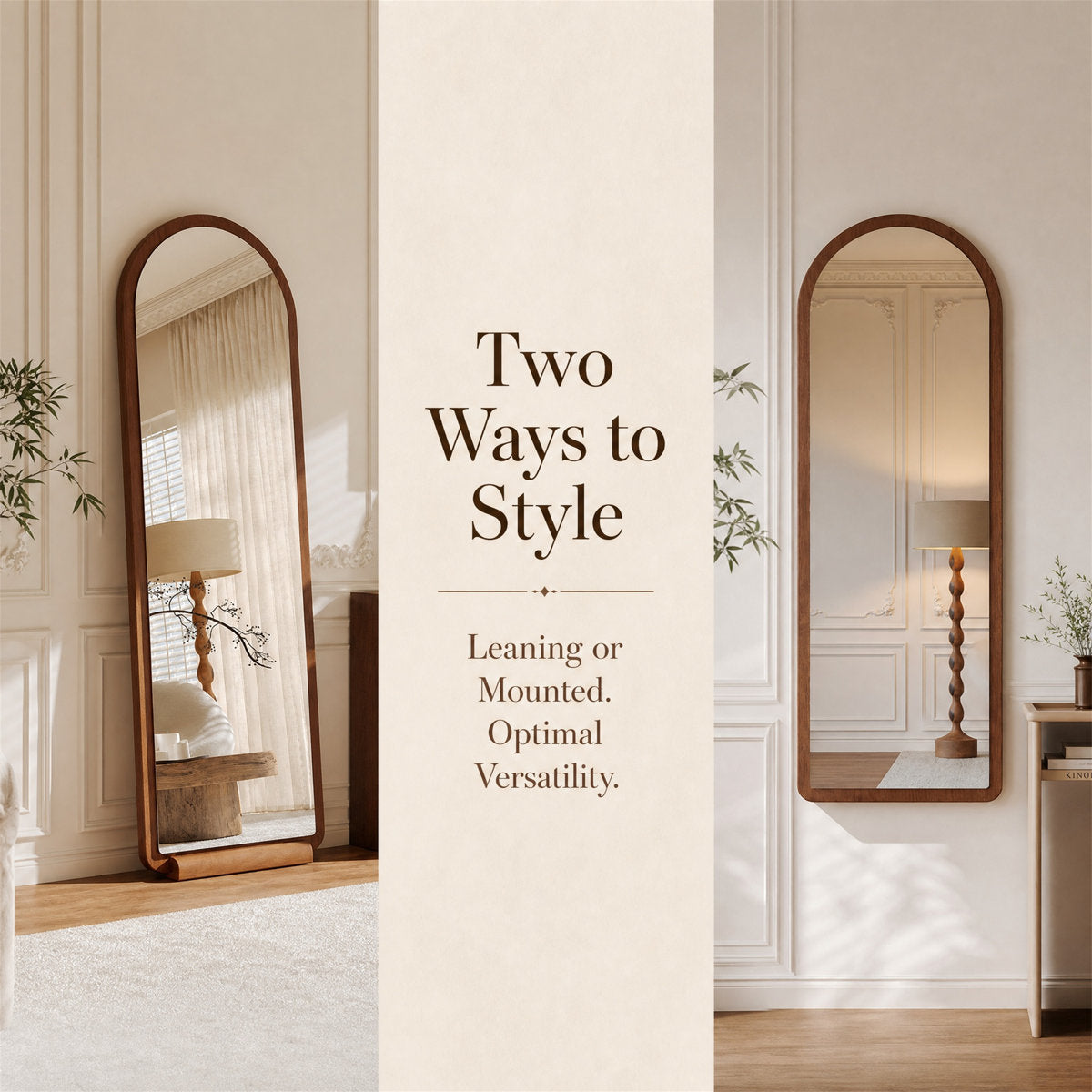 Arched Walnut Floor Mirror