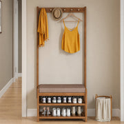 Narrow Bamboo Hall Tree with Bench & Shoe Storage