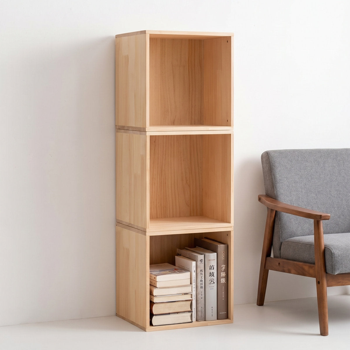 Solid Pine Cube Bookshelf, 15.7" | Modular & Stackable