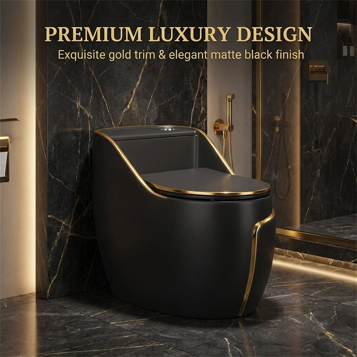Matte Black Gold-Trim Toilet