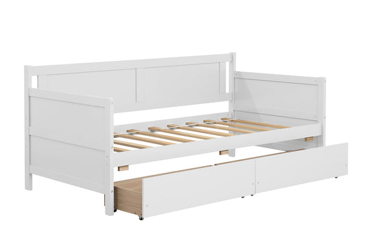 Daybed with two drawers, Twin size Sofa Bed, Two Storage Drawers for Bedroom,Living Room ,White