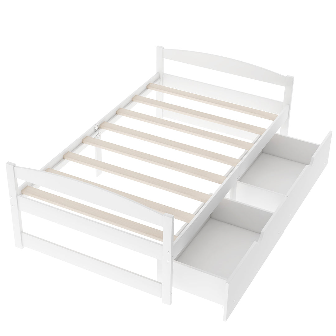 Twin size platform bed, with two drawers, white