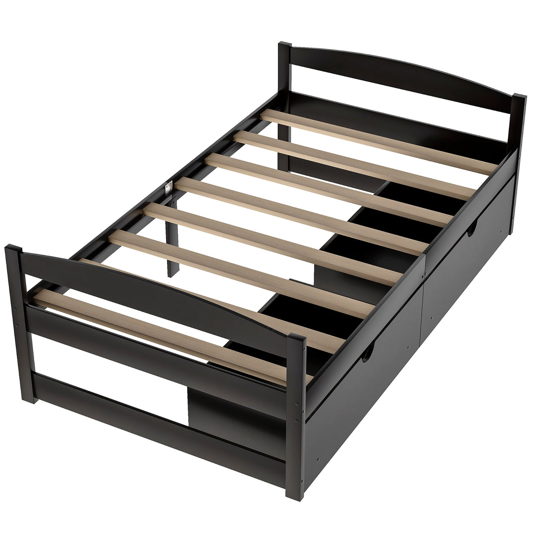 Twin size platform bed, with two drawers, espresso