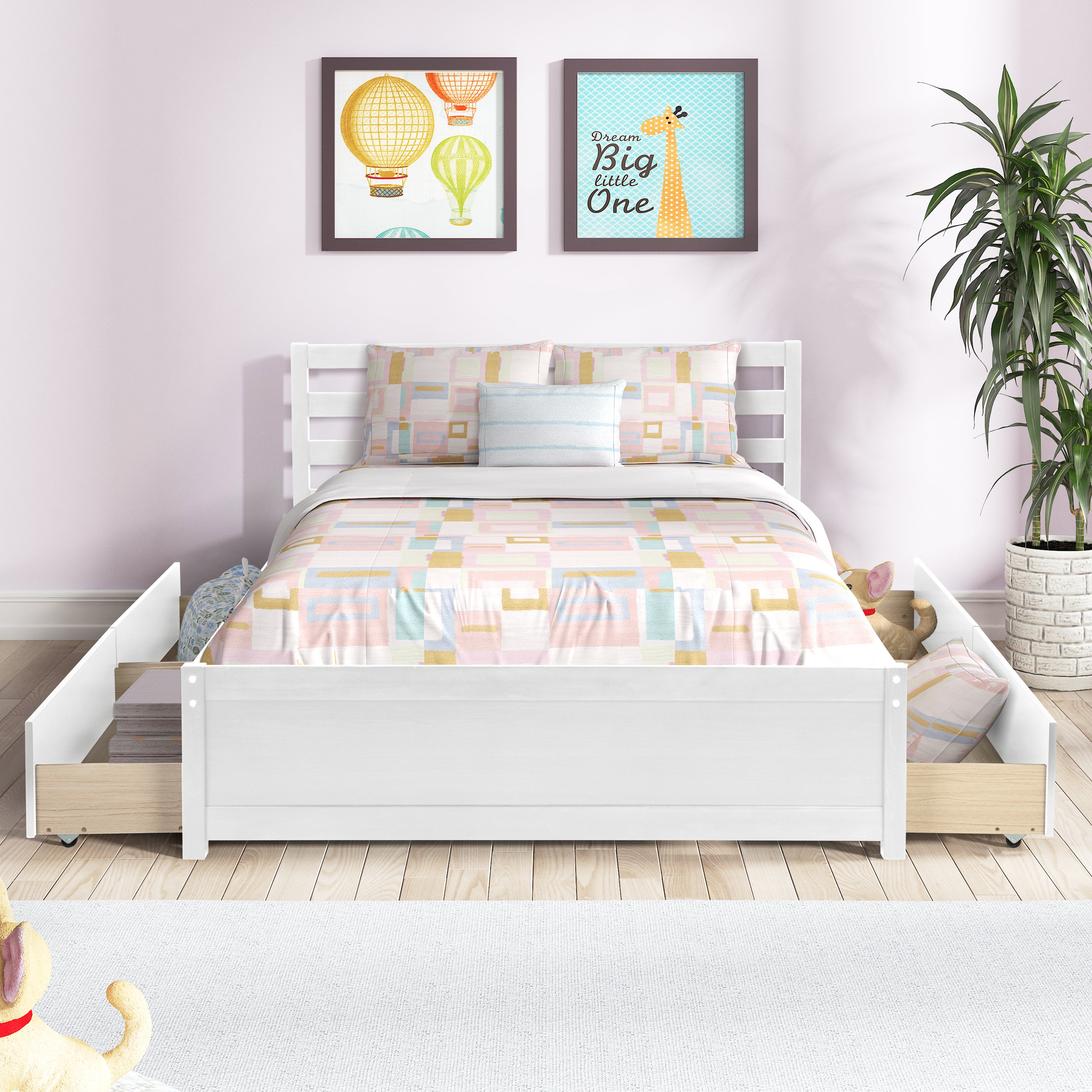 Full Size Wood Platform Bed Frame with 4 Storage Drawers and