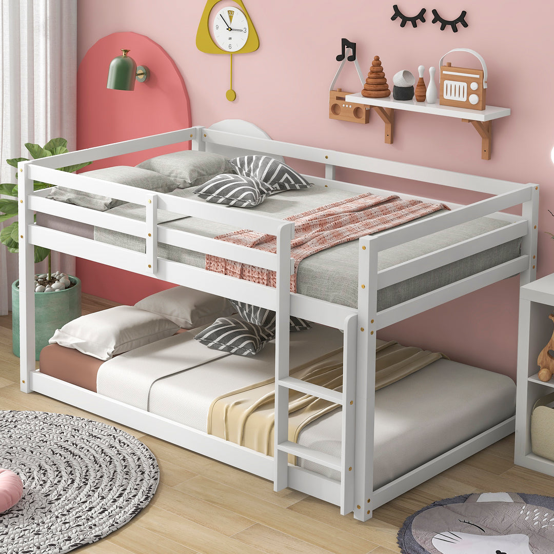 Twin over Twin Floor Bunk Bed, White