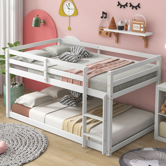 Twin over Twin Floor Bunk Bed, White