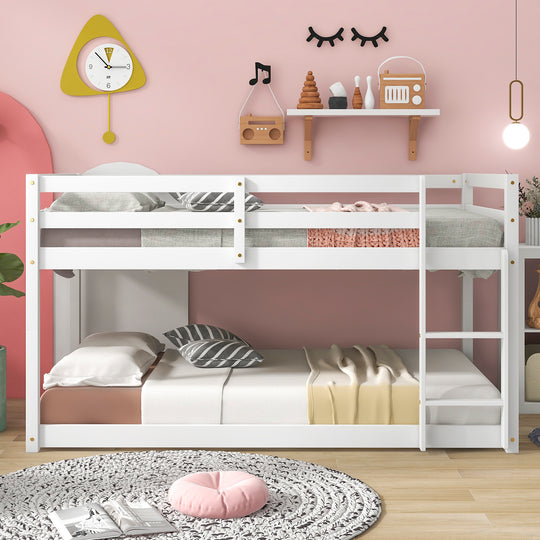 Twin over Twin Floor Bunk Bed, White