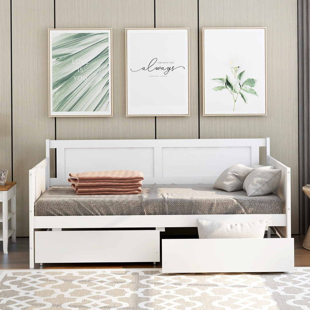 Daybed with two drawers, Twin size Sofa Bed, Two Storage Drawers for Bedroom,Living Room ,White