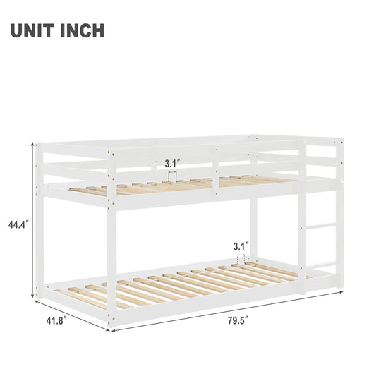 Twin over Twin Floor Bunk Bed, White