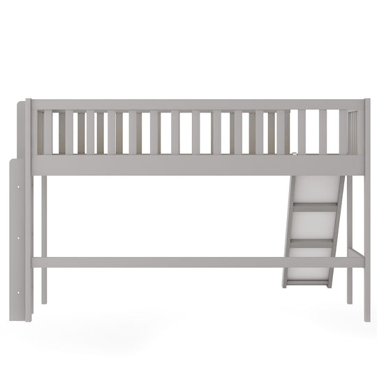 Twin Size Low Loft Bed with Ladder and Slide, Gray