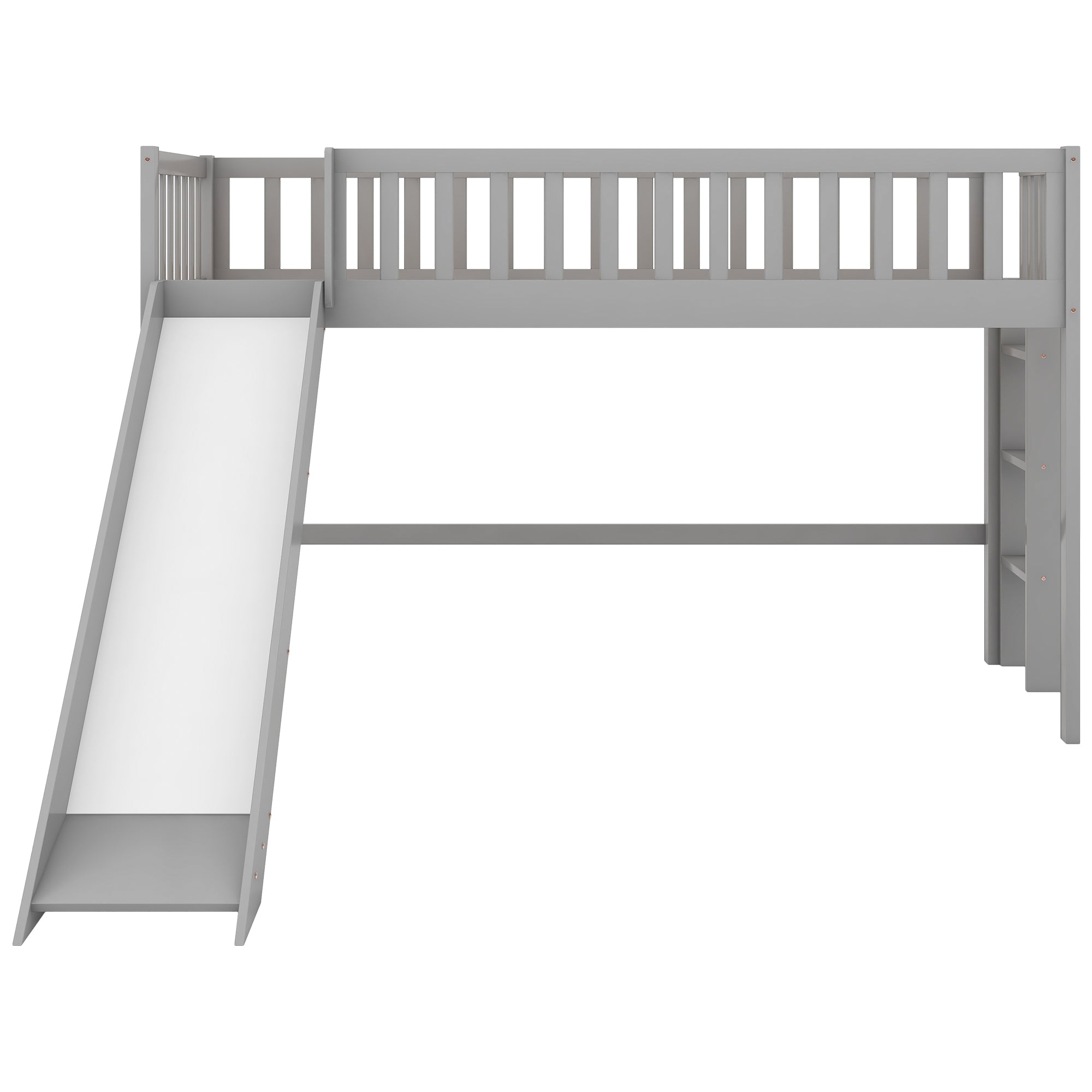 Twin Size Low Loft Bed with Ladder and Slide, Gray