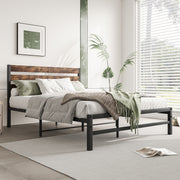 Full Size Platform Bed Frame with Rustic Vintage Wood Headboard, Strong Metal Slats Support Mattress Foundation, No Box Spring Needed Rustic Brown
