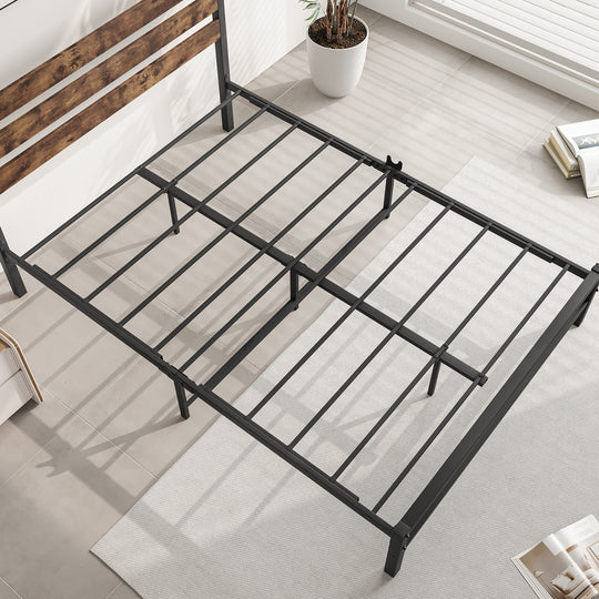 Full Size Platform Bed Frame with Rustic Vintage Wood Headboard, Strong Metal Slats Support Mattress Foundation, No Box Spring Needed Rustic Brown