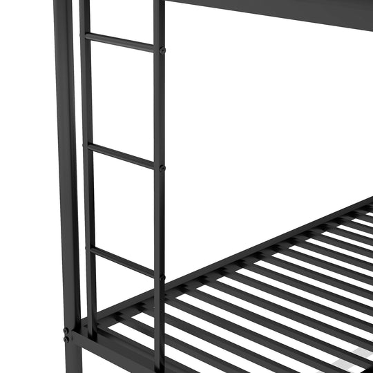 Twin over Full Bed with Sturdy Steel Frame, Bunk Bed with Twin Size Trundle, Two-Side Ladders, Black