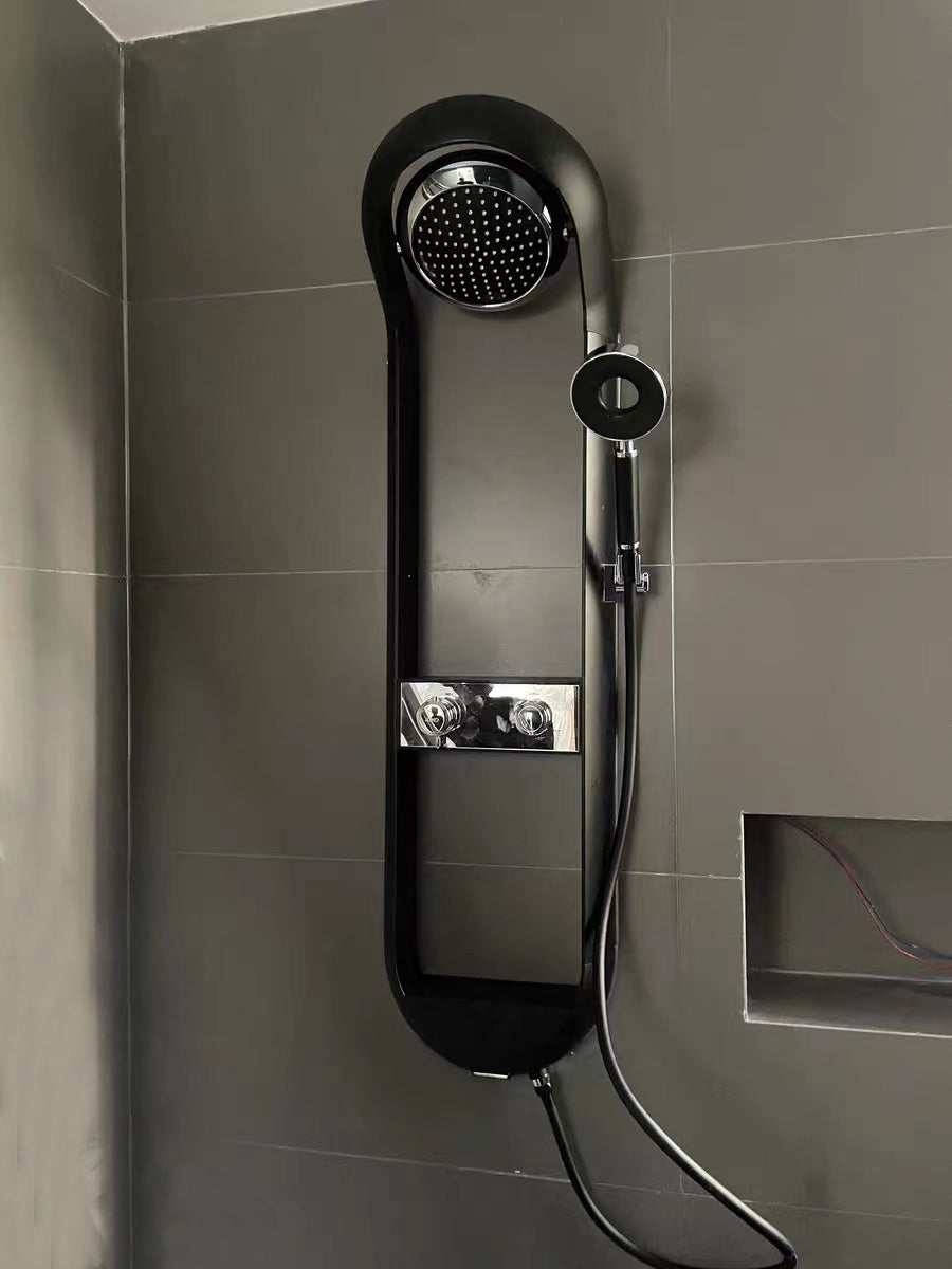 Shower System Adjustable Water Angle Mode with Double Shelves (Black)