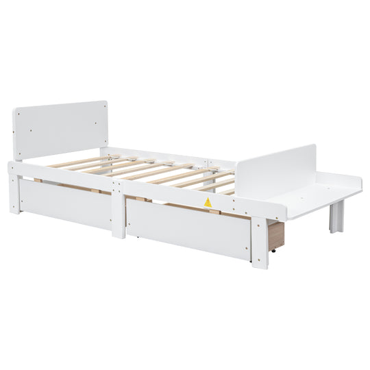 Twin Bed with Footboard Bench,2 drawers,White