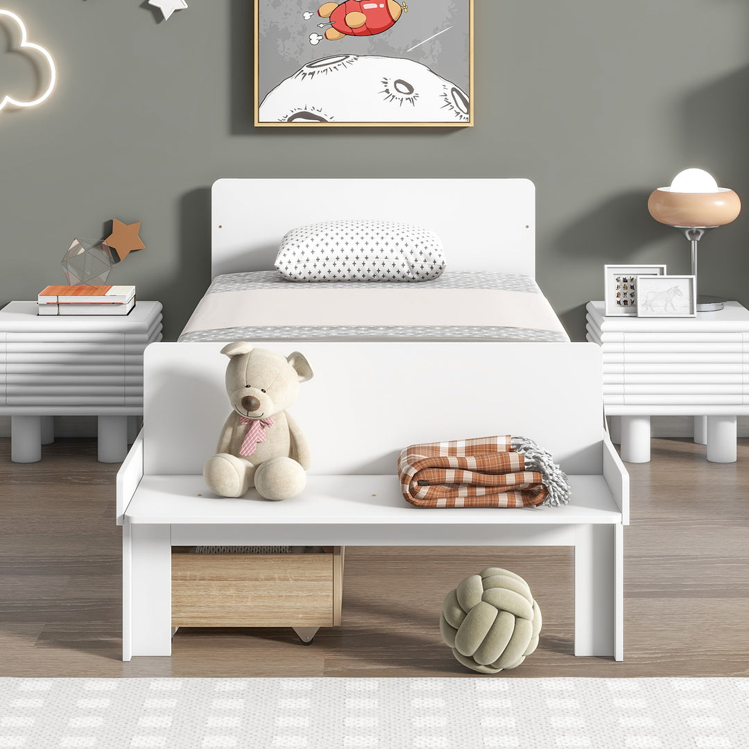 Twin Bed with Footboard Bench,2 drawers,White