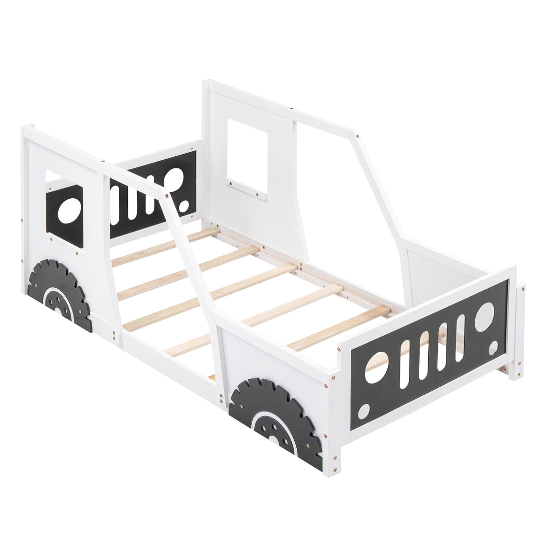 Twin Size Classic Car-Shaped Platform Bed with Wheels,White