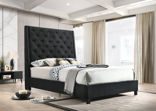 King Headboard - Black Velvet - Black