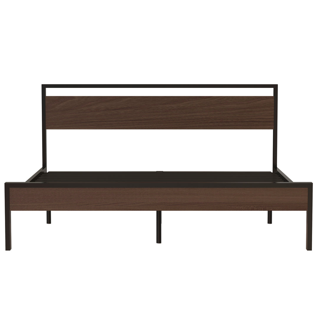 Ceres Metal Bed, Black with Walnut wood Headboard&Footboard, King