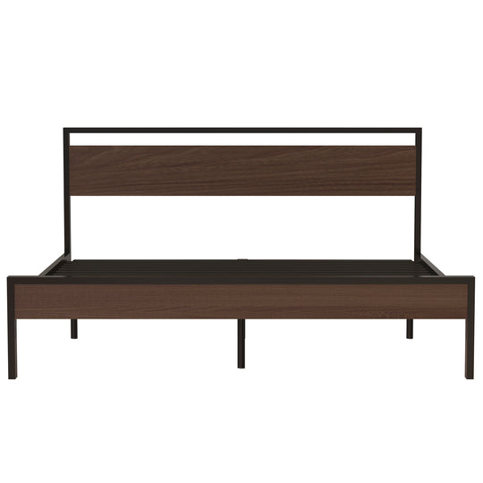 Ceres Metal Bed, Black with Walnut wood Headboard&Footboard, King