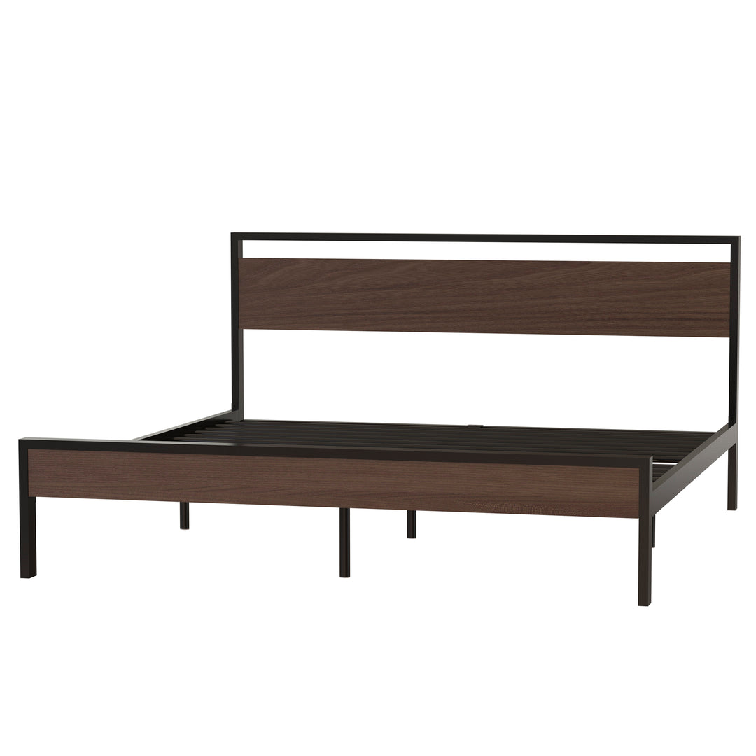 Ceres Metal Bed, Black with Walnut wood Headboard&Footboard, King