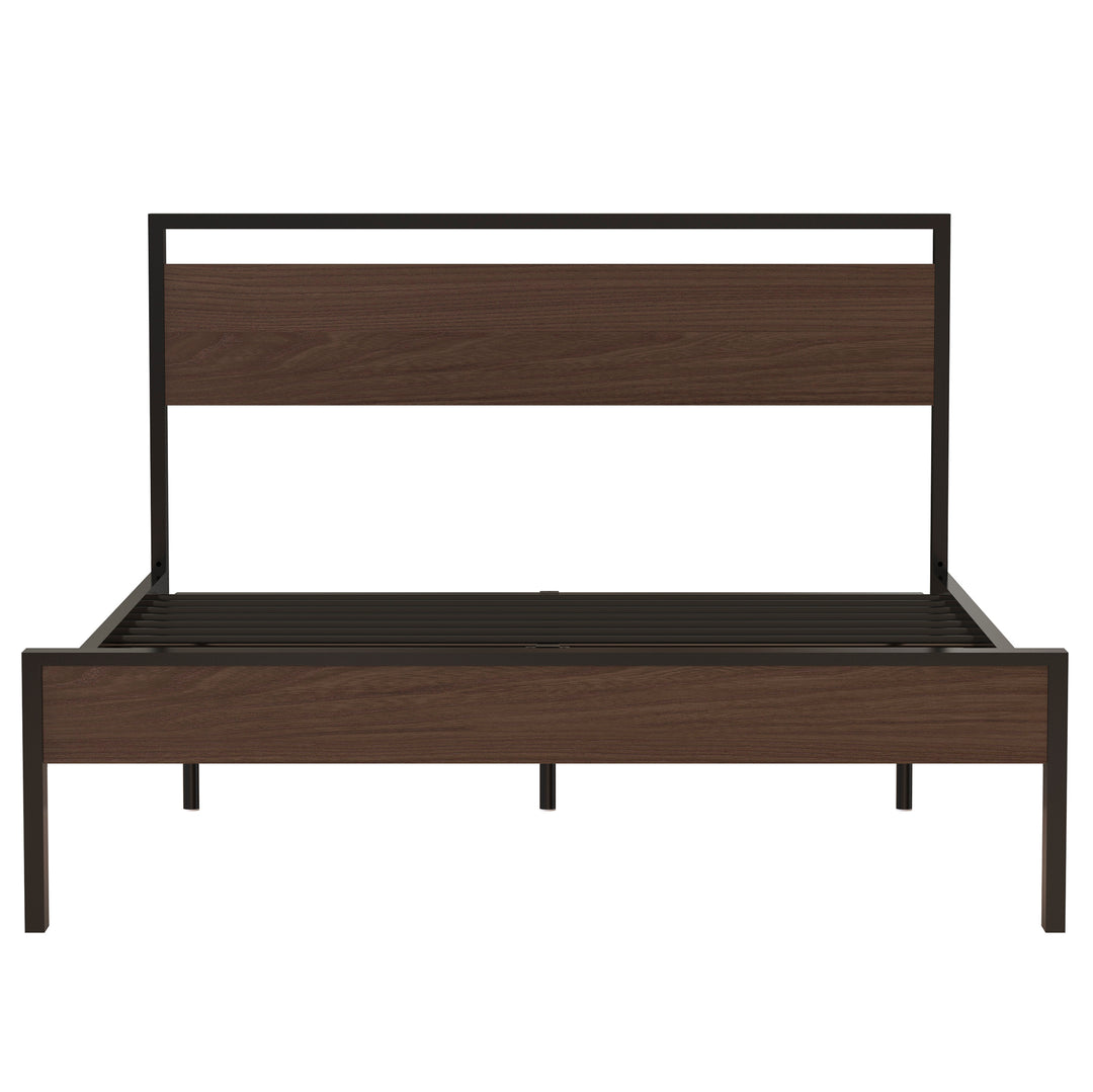 Ceres Metal Bed, Black with Walnut Wood Headboard&Footboard, Queen