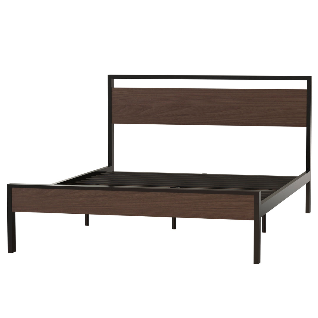 Ceres Metal Bed, Black with Walnut Wood Headboard&Footboard, Queen