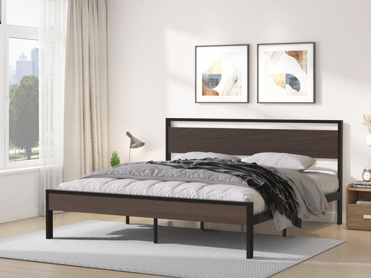 Ceres Metal Bed, Black with Walnut wood Headboard&Footboard, King