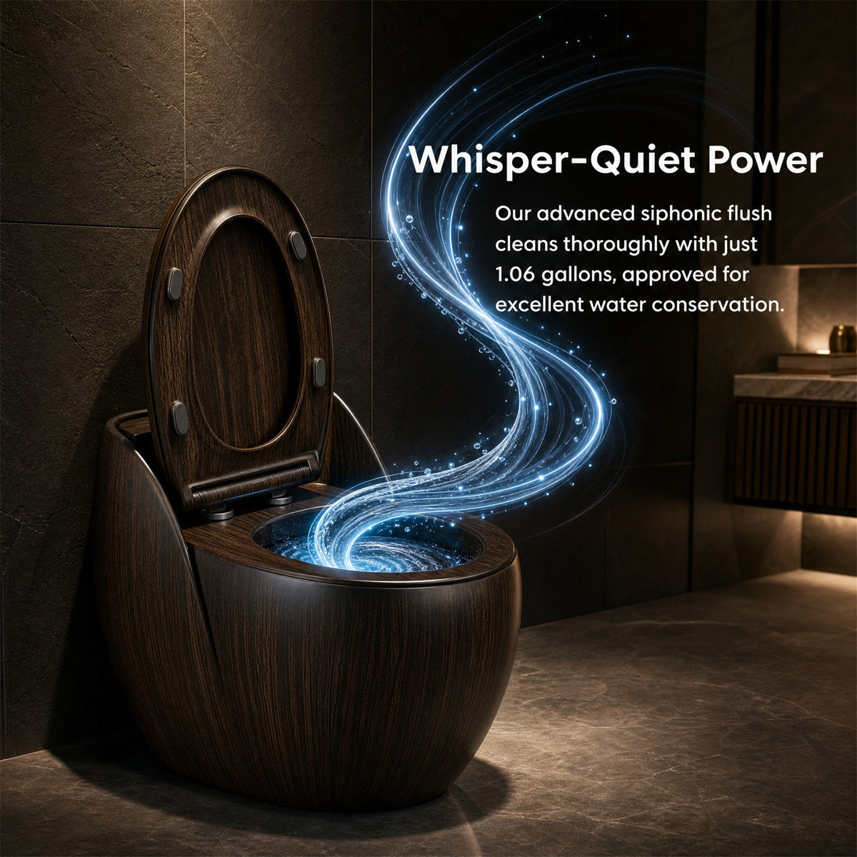 Wood-Grain One-Piece Toilet