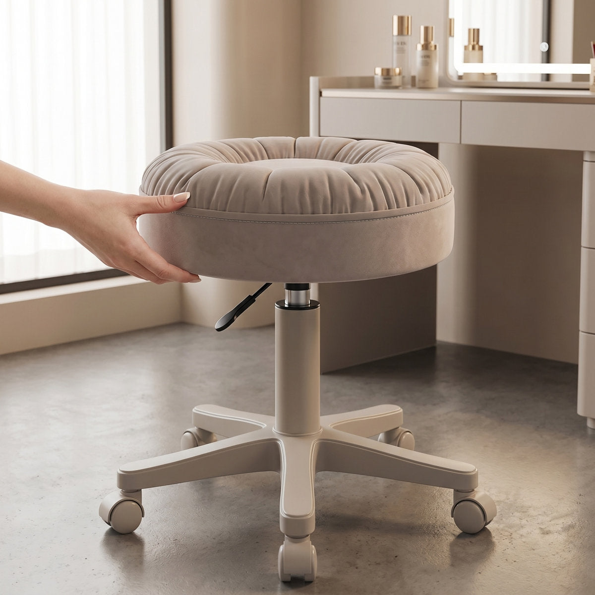 Rolling Vanity Stool with Wheels | Adjustable 15.7–19.7"