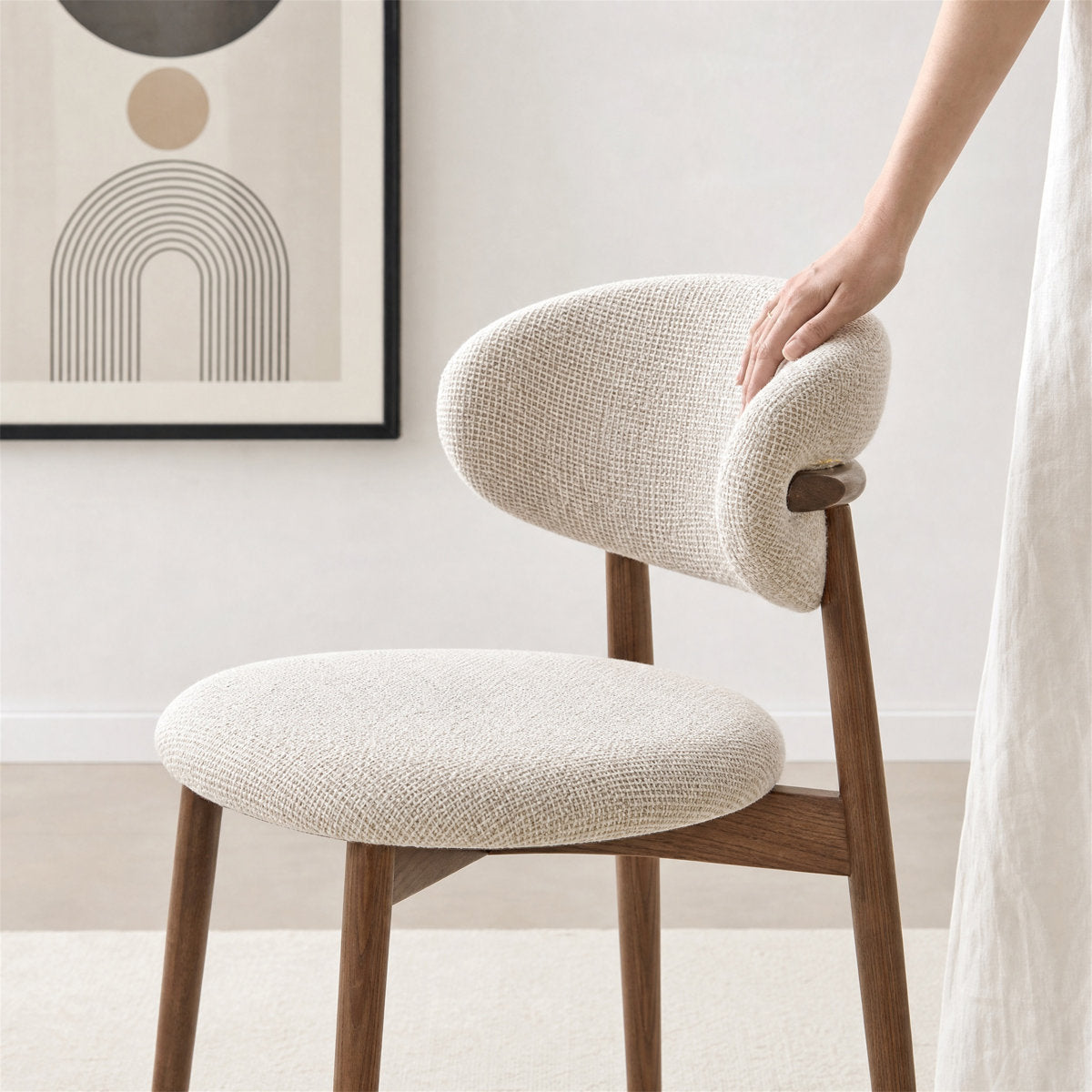Curved Linen Dining Chair
