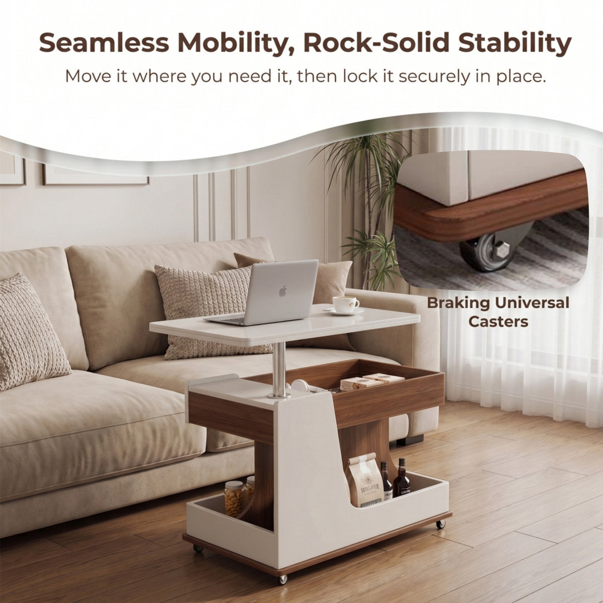 The Slide C-Table  Lift-Top Side Table / 2 Baskets
