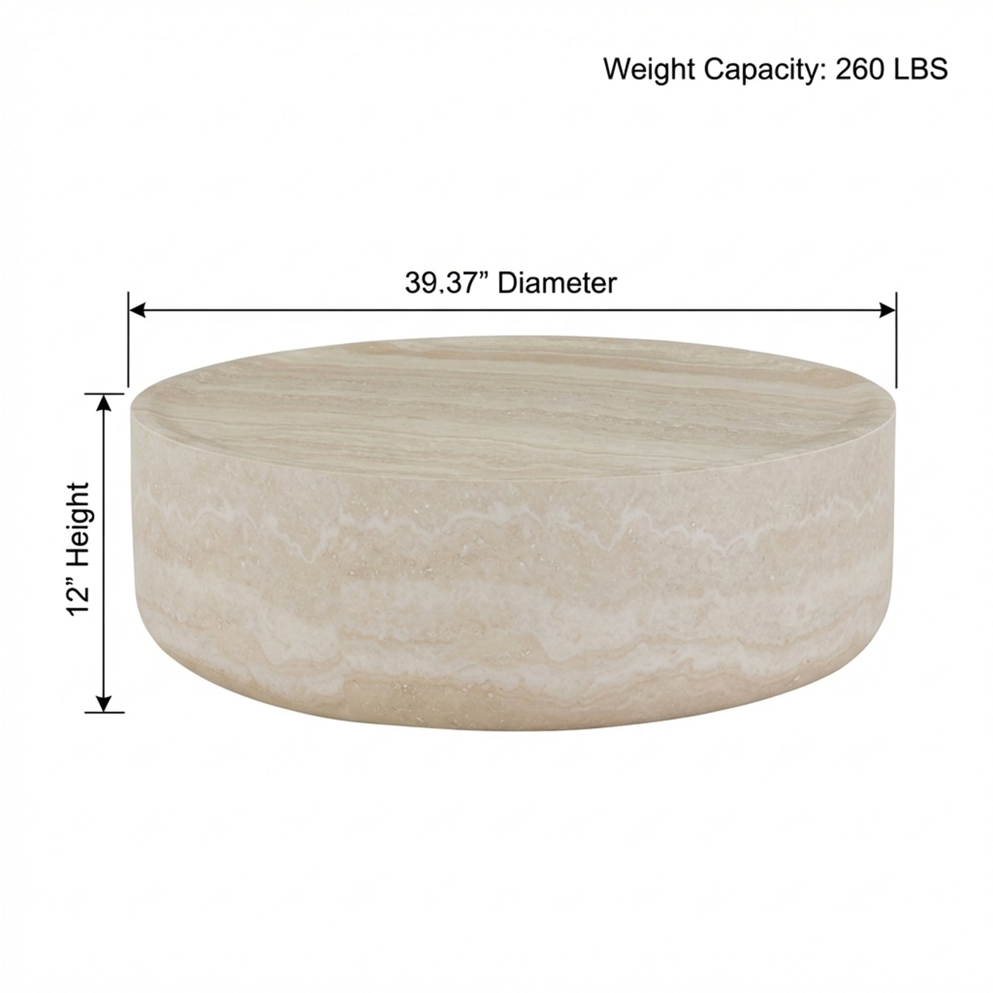 39.37'' Faux MARS Pattern Coffee Tables for Living Room Round Tea Faux Travertine Textured table for Living Room, No Need Assembly