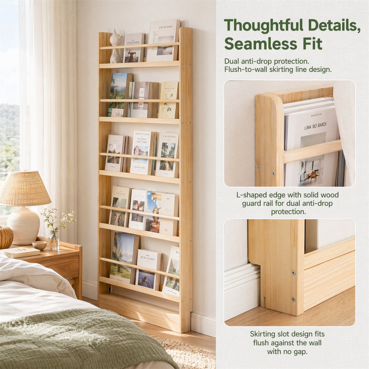 Six-Tier Solid Wood Bookshelf