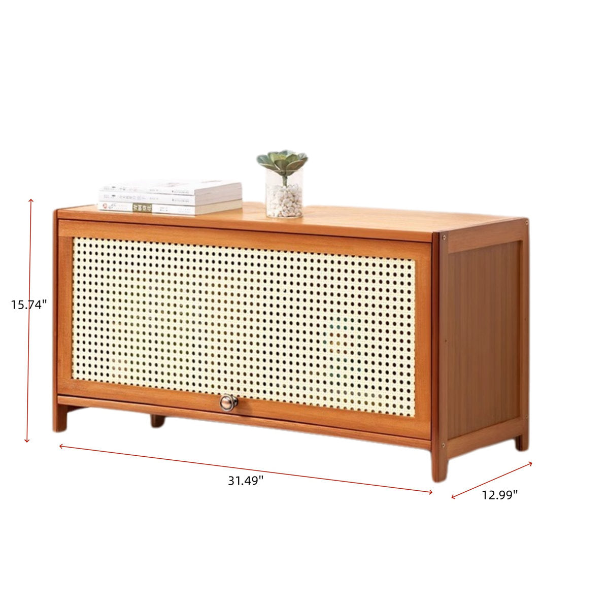 A 31.5-inch rattan cabinet that hides the pile by the door — and looks like you planned it.