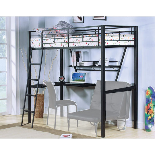 Loft Bed & Desk in Silver & Black