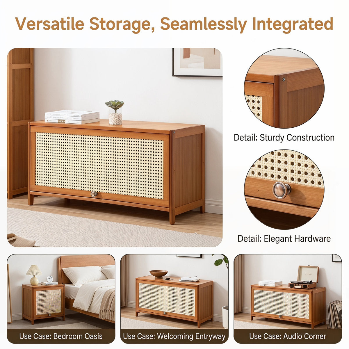 A 31.5-inch rattan cabinet that hides the pile by the door — and looks like you planned it.