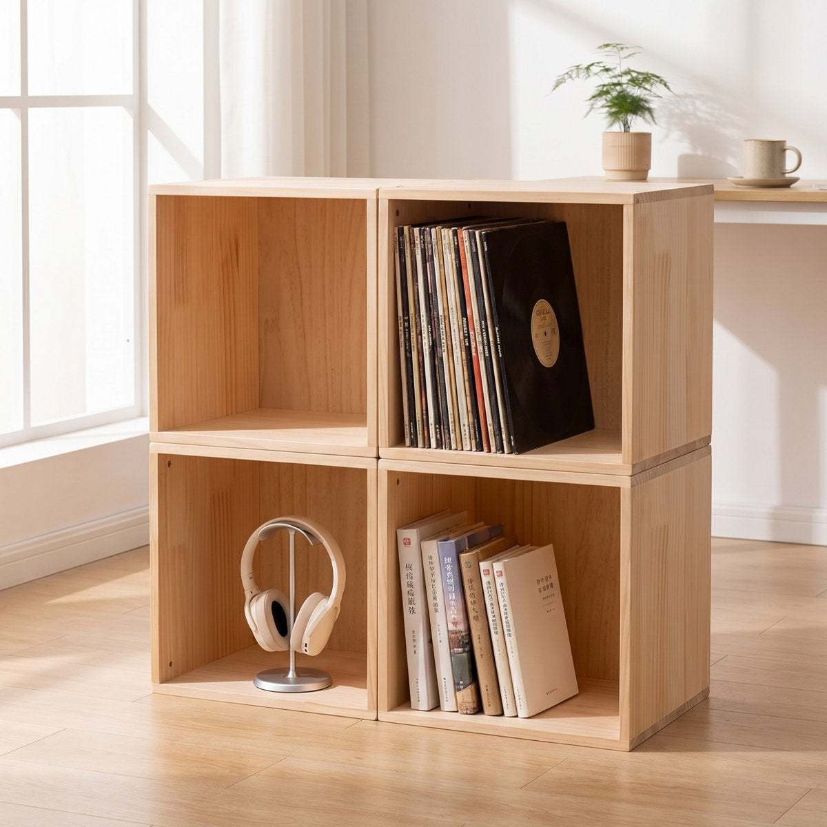 Solid Pine Cube Bookshelf, 15.7" | Modular & Stackable