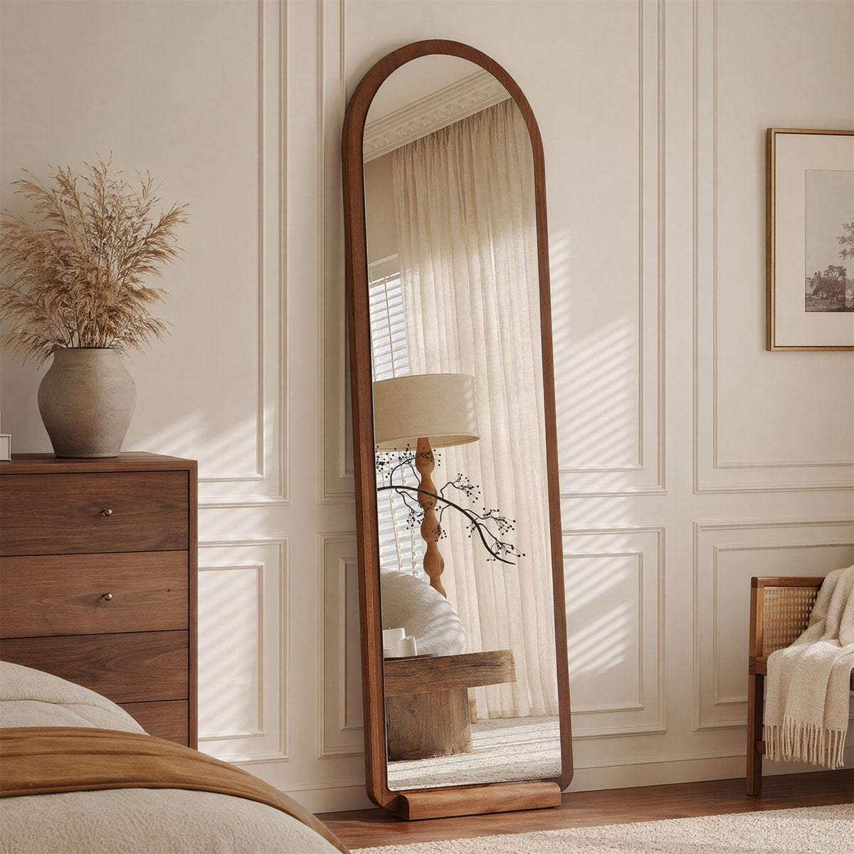 Arched Walnut Floor Mirror