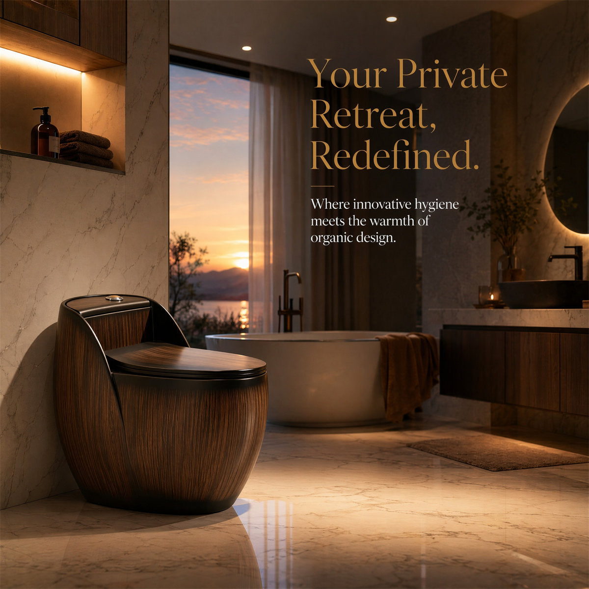 Wood-Grain One-Piece Toilet