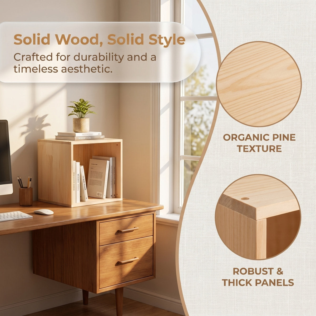 Solid Pine Cube Bookshelf, 15.7" | Modular & Stackable