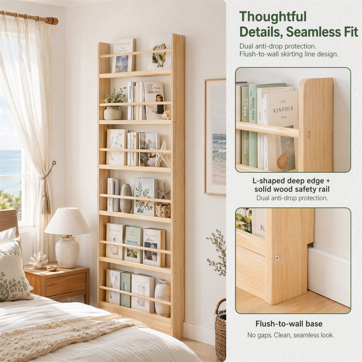 Six-Tier Solid Wood Bookshelf