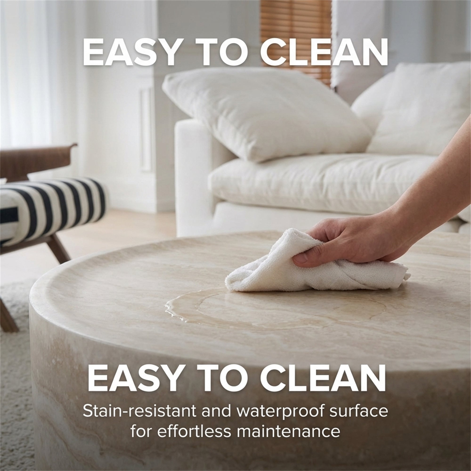 39.37'' Faux MARS Pattern Coffee Tables for Living Room Round Tea Faux Travertine Textured table for Living Room, No Need Assembly